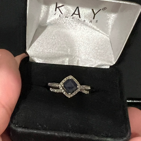 Blue sapphire & diamond bridal set - Picture 7 of 8